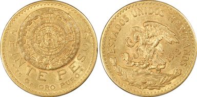 1918 20 Peso KM-478  Au AU55