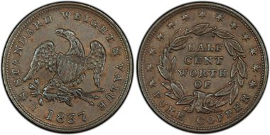 1837 Token HT-73, Half Cent AU55BN