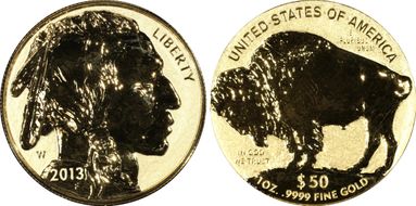 2013-W $50 American Buffalo Rev PR 100th Anniversary .9999 Fine Gold PR70