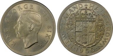 1950 1/2 Cr K.G. Close to Rim MS64