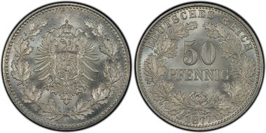 1877-F 50 Pfg Type II With Wreath J-8 MS67+