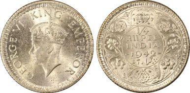 1942(C) 1/4 Rup SW-9.85 Prid-474 MS63