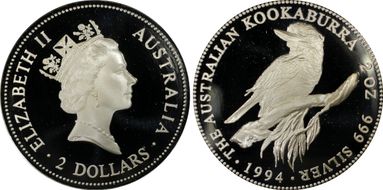 1994-P $2 Kookaburra 2oz Ag PR69DCAM