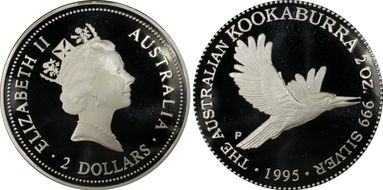 1995-P $2 Kookaburra KM-290 2oz Ag PR69DCAM