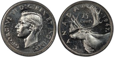 1947 25C Maple Leaf MS63