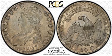 1827 50C Square Base 2, O-119 AU58