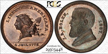 (1867) Token Ma-Sp 43 Copper J.A. Bolen MS63RB