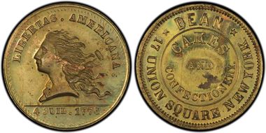 (1876) Token NY-NY 709B Brass Dean Cakes MS63