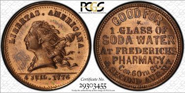 (1876) Token NY-NY 720A Copper Frederick's Pharmacy MS65RB