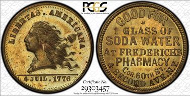 (1876) Token NY-NY 720B Brass Frederick's Pharmacy MS64