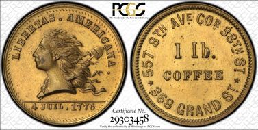 (1876) Token NY-NY 732 Brass Great Union Pacific Tea Co. MS64