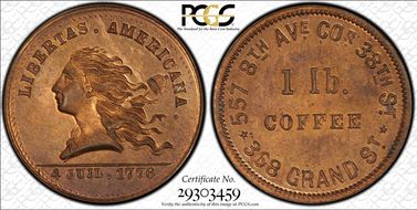 (1876) Token NY-NY 732A Copper Great Union Pacific Tea Co. MS63RB