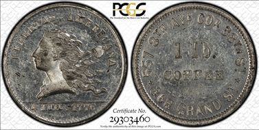 (1876) Token NY-NY 732B White Metal Great Union Pacific Tea Co. MS62