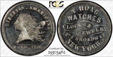 (1876) Token NY-NY 740 White Metal T. Hoag MS65
