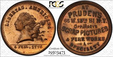 (1876) Token NY-NY 800A Copper Pruden's MS64RB