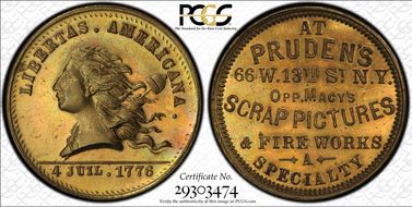 (1876) Token NY-NY 800B Brass Pruden's MS64
