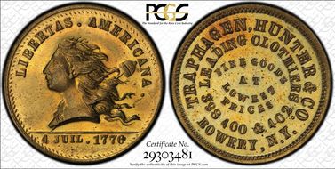 (1876) Token NY-NY 850A Brass Traphagen, Hunter & Co. MS64