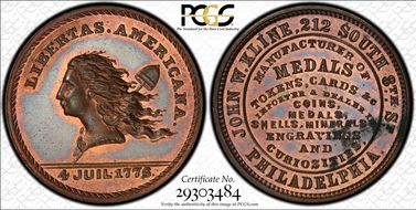 (1876) Token Pa-Ph 205 Copper John W. Kline MS63BN