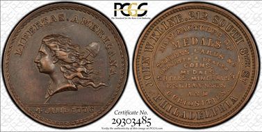 (1876) Token Pa-Ph 205 Copper John W. Kline AU58BN