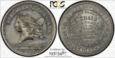 (1876) Token Pa-Ph 205A White Metal John W. Kline MS62