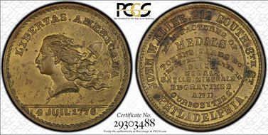 (1876) Token Pa-Ph 206 Brass John W. Kline MS62