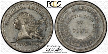 (1876) Token Pa-Ph 210 White Metal Frederick Knoppel AU58