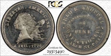 (1876) Token Pa-Ph 210 White Metal Frederick Knoppel MS64