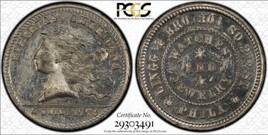 (1876) Token Pa-Ph 220 White Metal Lingg & Bro. MS63