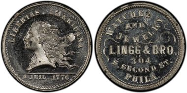 (1876) Token Pa-Ph 234 White Metal Lingg & Bro. MS64