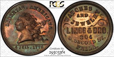 (1876) Token Pa-Ph 234A Copper Lingg & Bro. MS64RB