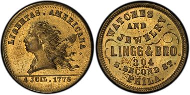 (1876) Token Pa-Ph 234B Brass Lingg & Bro. MS64