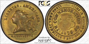 (1876) Token Pa-Ph 243B Brass Lingg & Bro. July 5, 1875 MS63