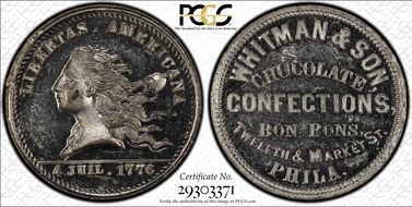 (1876) Token Pa-Ph 488 White Metal Whitman & Son MS62