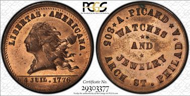 (1876) Token Pa-Ph 701A Copper A. Picard MS64RB