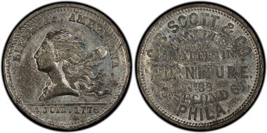 (1876) Token Pa-Ph 740 White Metal C.B. Scott& Co. AU58