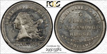 (1876) Token Pa-Ph 760 White Metal John Stilz & Son MS63