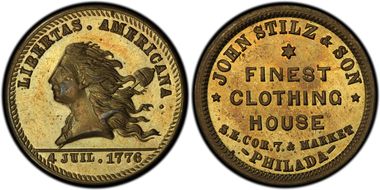 (1876) Token Pa-Ph 760B Brass John Stilz & Son MS64