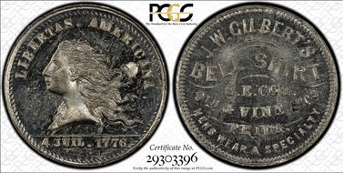 (1876) Token Pa-Ph 910 White Metal J.W. Gilbert's MS64