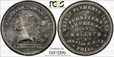 (1876) Token Pa-Ph 970 White Metal Kelly's MS64