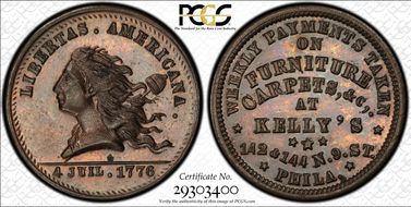 (1876) Token Pa-Ph 970A Copper Kelly's MS64BN