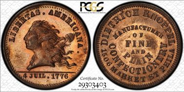 (1876) Token Pa-Ph 990 Copper Dietrich Knoppel MS64RB
