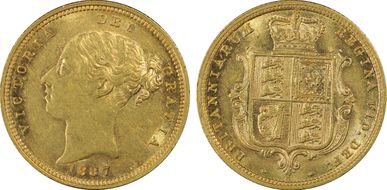 1887-S 1/2 Sov S-3862E Young Head AU53