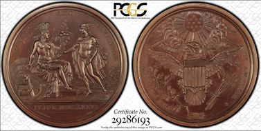 1876 AE Medal J-CM-15b, U.S. Diplomatic MS64