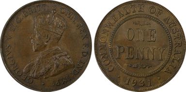 1931 (m) 1D English obverse Dropped 1 MS63BN