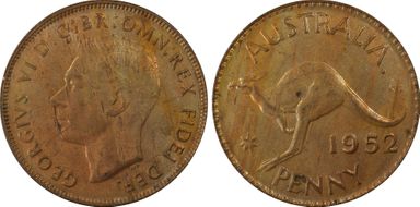 1952 A. (p) 1D Melbourne reverse Pointed serif 2 MS63RB