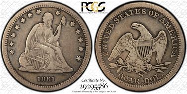 1861-S 25C VF20