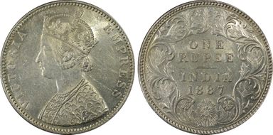 1887-B Rupee SW-6.101 Raised Front B AU55