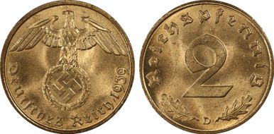 1939-D 2 Pfg J-362 MS65RD