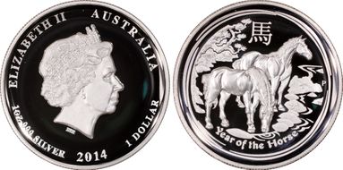 2014-P $1 Year of the Horse Ag High Relief First Strike PR70DCAM