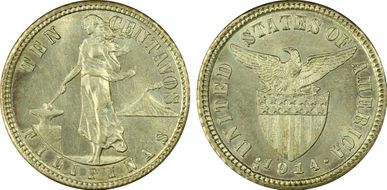 1914-S 10C Allen 8.10a Short Bar MS64